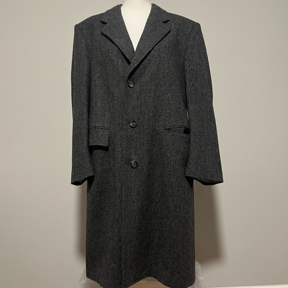 VTG Kuppenheimer Overcoat - 100% Wool, Grey Herringbone Pattern